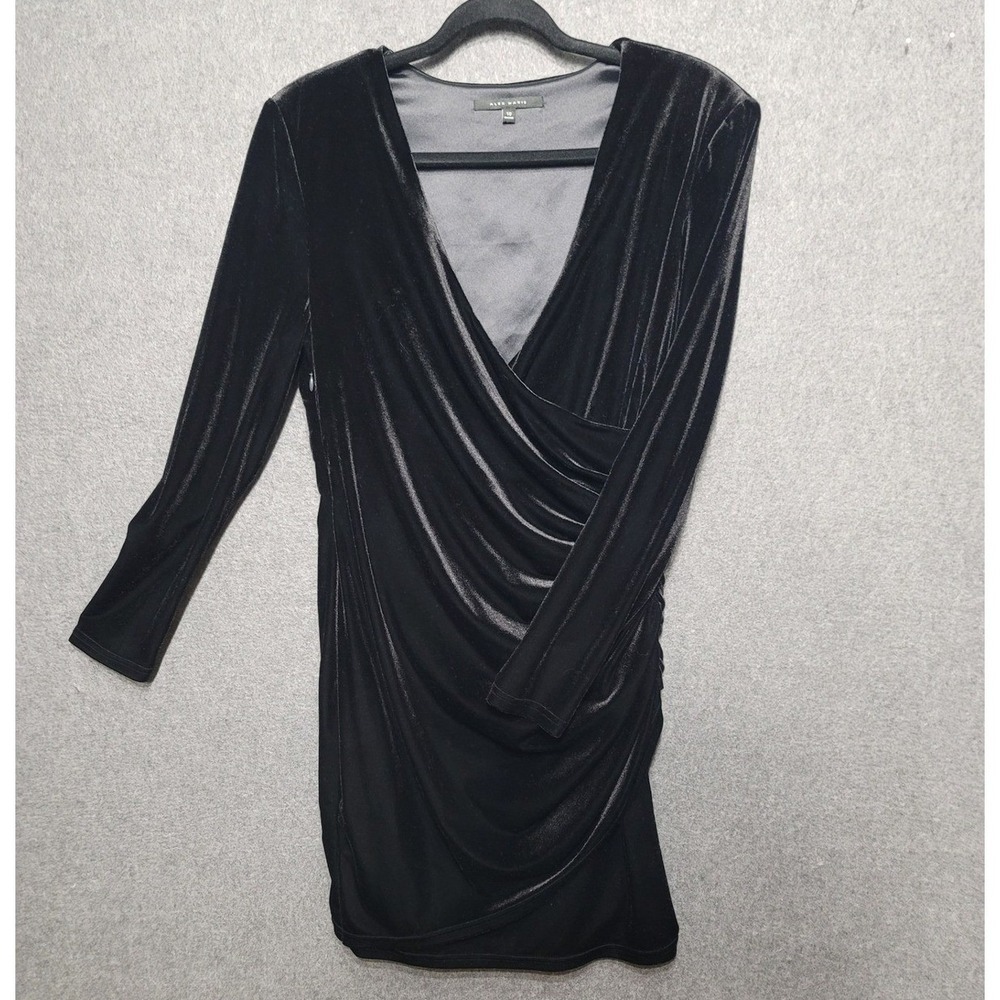 Alex Marie Sz 10 Black Velvet Bodycon Cocktail Dress Chic Gothic Glam 90s 80s
